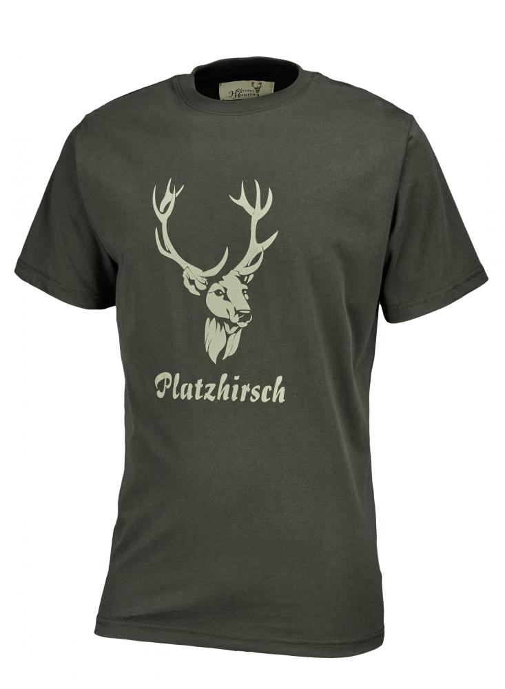 HUBERTUS pánske tričko Platzhirsch, farba olivová